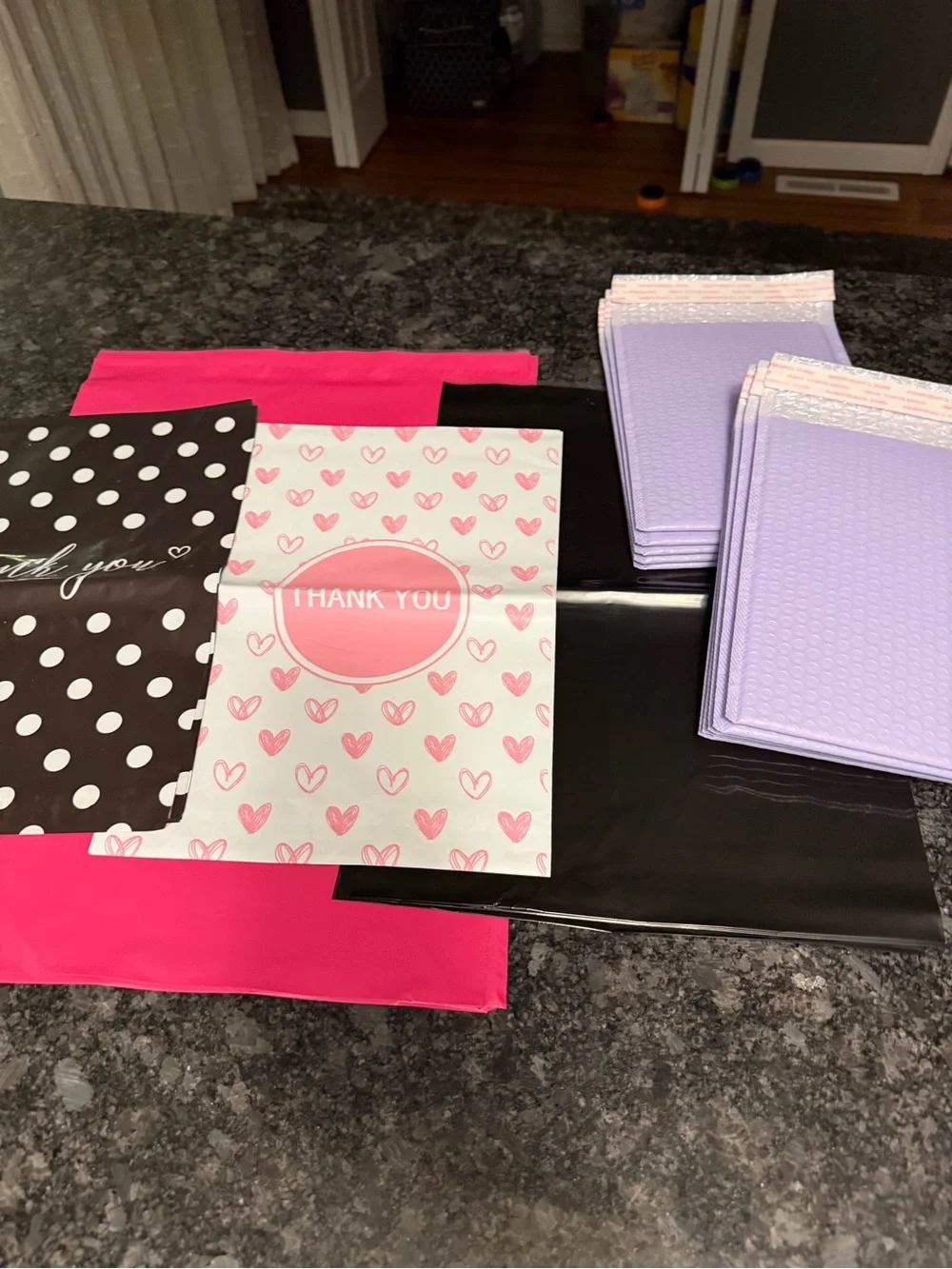 Bundle of 35 PolyMailers Assorted Sizes & Colors Hearts Dots Pink Black Purple
